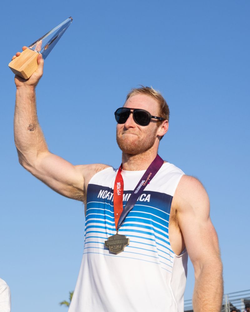 Patrick Vellner raising the Lazar Đukić MVP Award trophy at Wodapalooza SoCal 2024